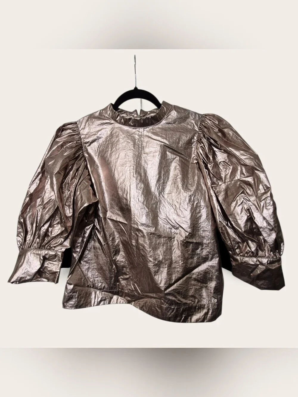 FARM Rio NWT Metallic Bronze Puff Sleeve Blouse Small